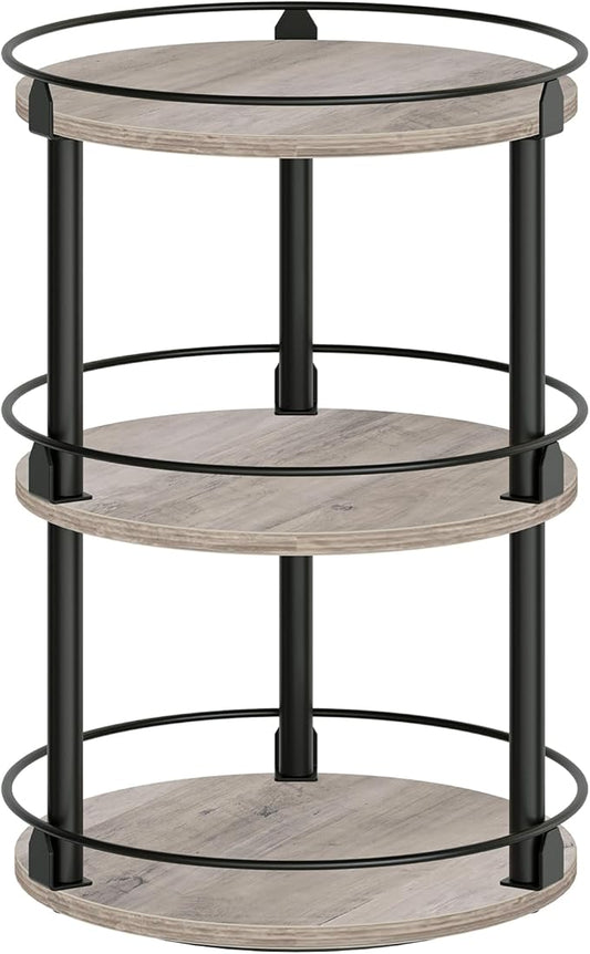 YATINEY 3-Tier Lazy Susan Organizer, Rotating Spice Rack, Spinning Organizer, Industrial Turntable Spice Rack Organizer for Cabinet, Kitchen Countertop, Greige and Black SR23BG