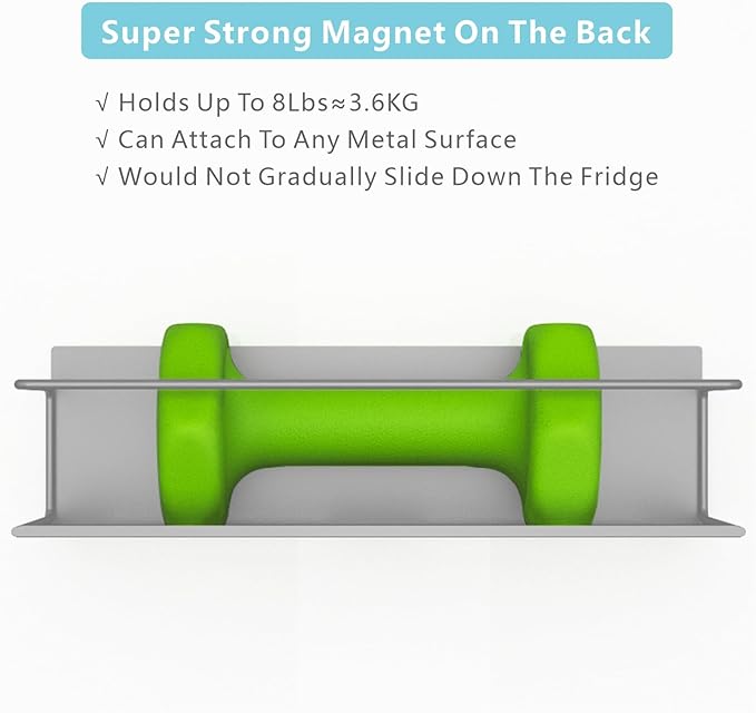 Magnetic Spice Rack For Refrigerator, Space Saving Magnetic Shelf For Fridge Grey 2 Pack With Magnetic Paper Towel Holder