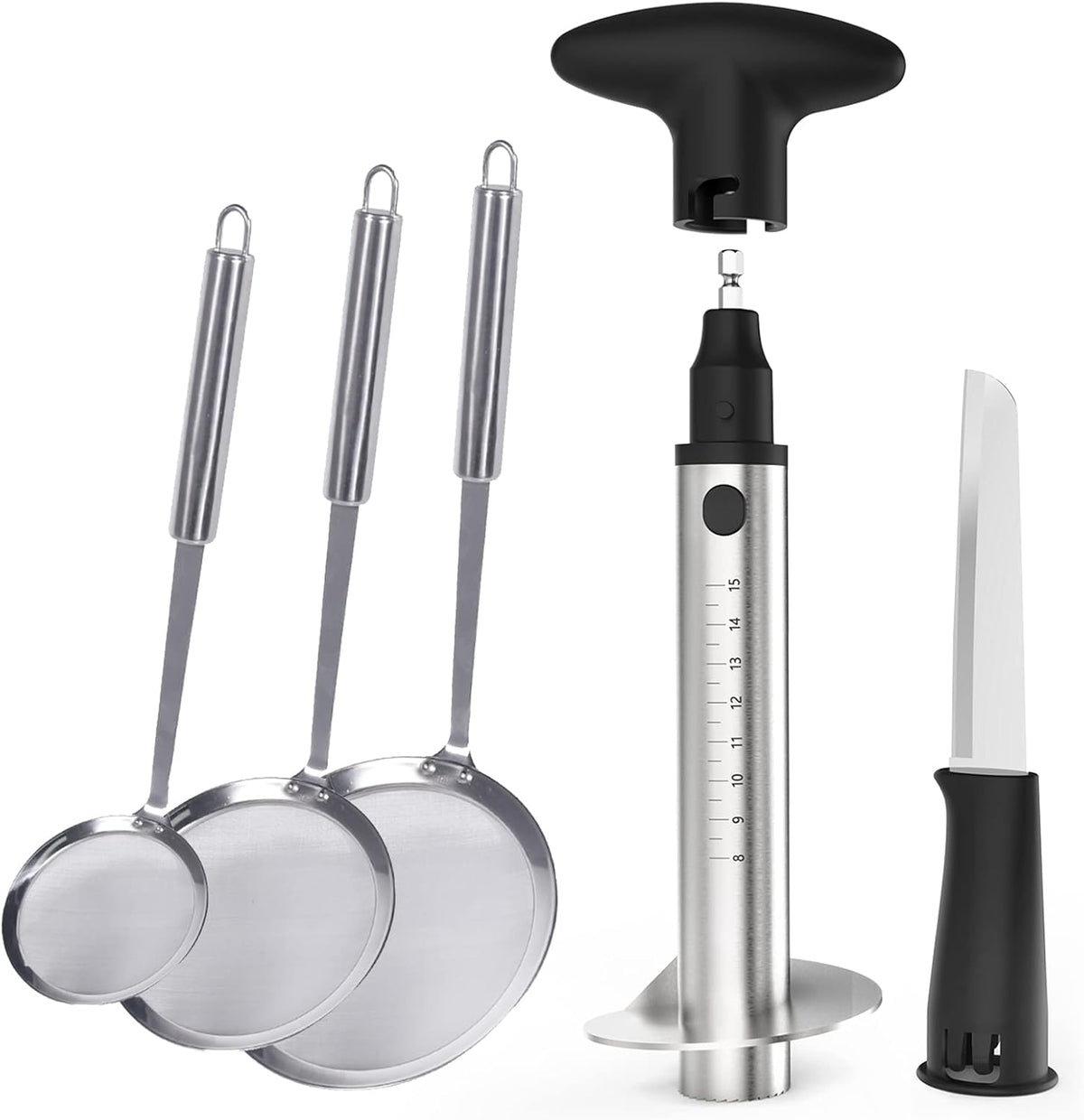 Newness Fine Mesh Skimmer Spoon and Pineapple Corer with Knife, [Upgraded, Electric & Manual]