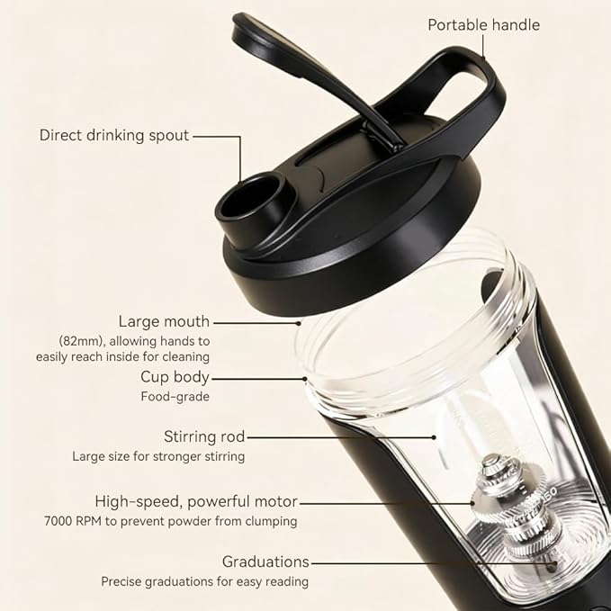 Electric Shaker Bottle, Blender Bottles For Protein Mixes, USB-C Rechargeable 12 oz, Portable Mixer Cup for Shakes and Meal Replacements
