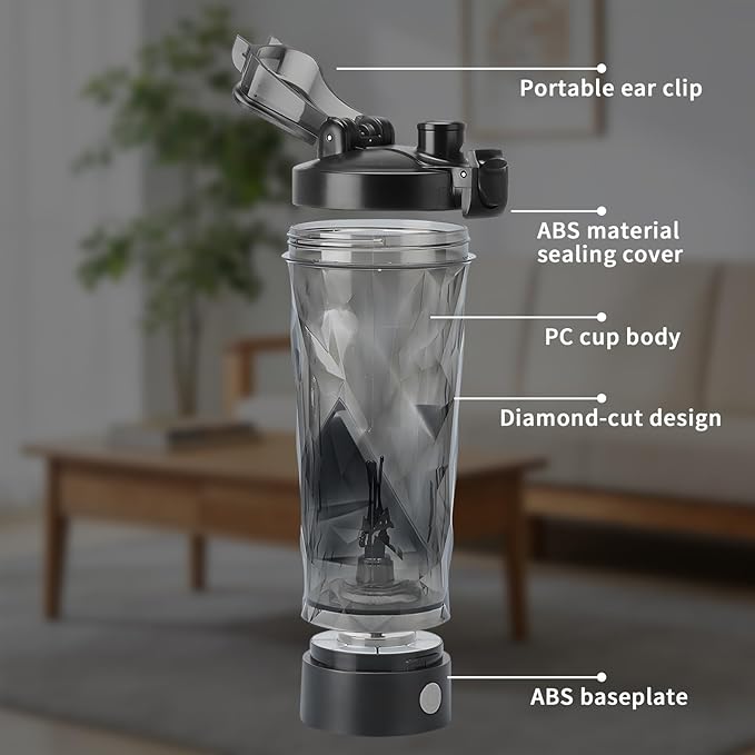 Premium Electric Protein Shaker Bottle, Sports Nutrition Mixer, Electric Water Shaker (Black)
