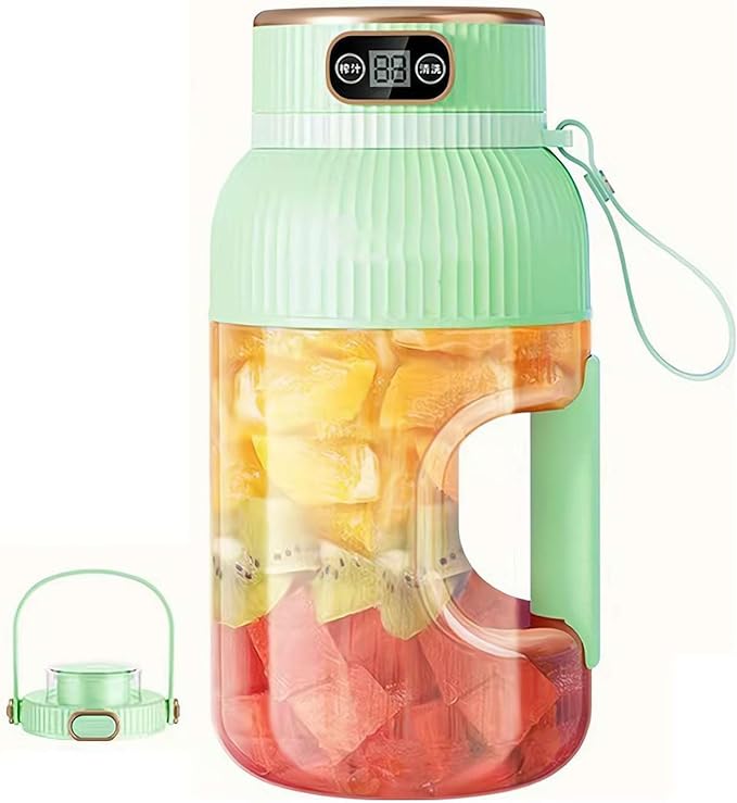 Portable Blender,On the Go Blender,Multifunctional Juicer Cup with Digital Display,Fresh Juice Portable Blender for Smoothies or Shakes,Wireless USB Rechargeable Fruit Blender for Outdoor (Green1)