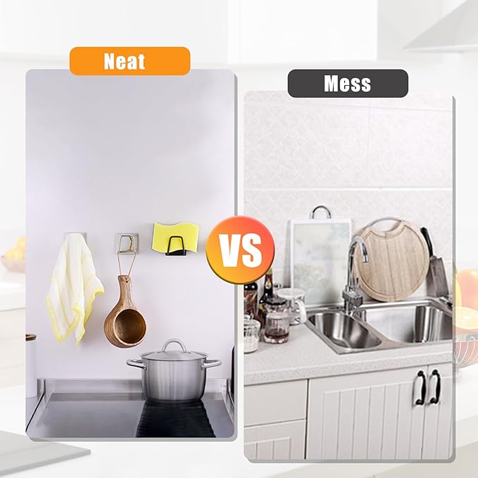 Luckyiren Adhesive Sponge Holder for Kitchen Sink, SUS304 Stainless Steel Scrubber Hanger Caddy Accessories Storage Rack Stand for Scratch Scrub Dishcloth Dishrag Exfoliator Strainer Stopper