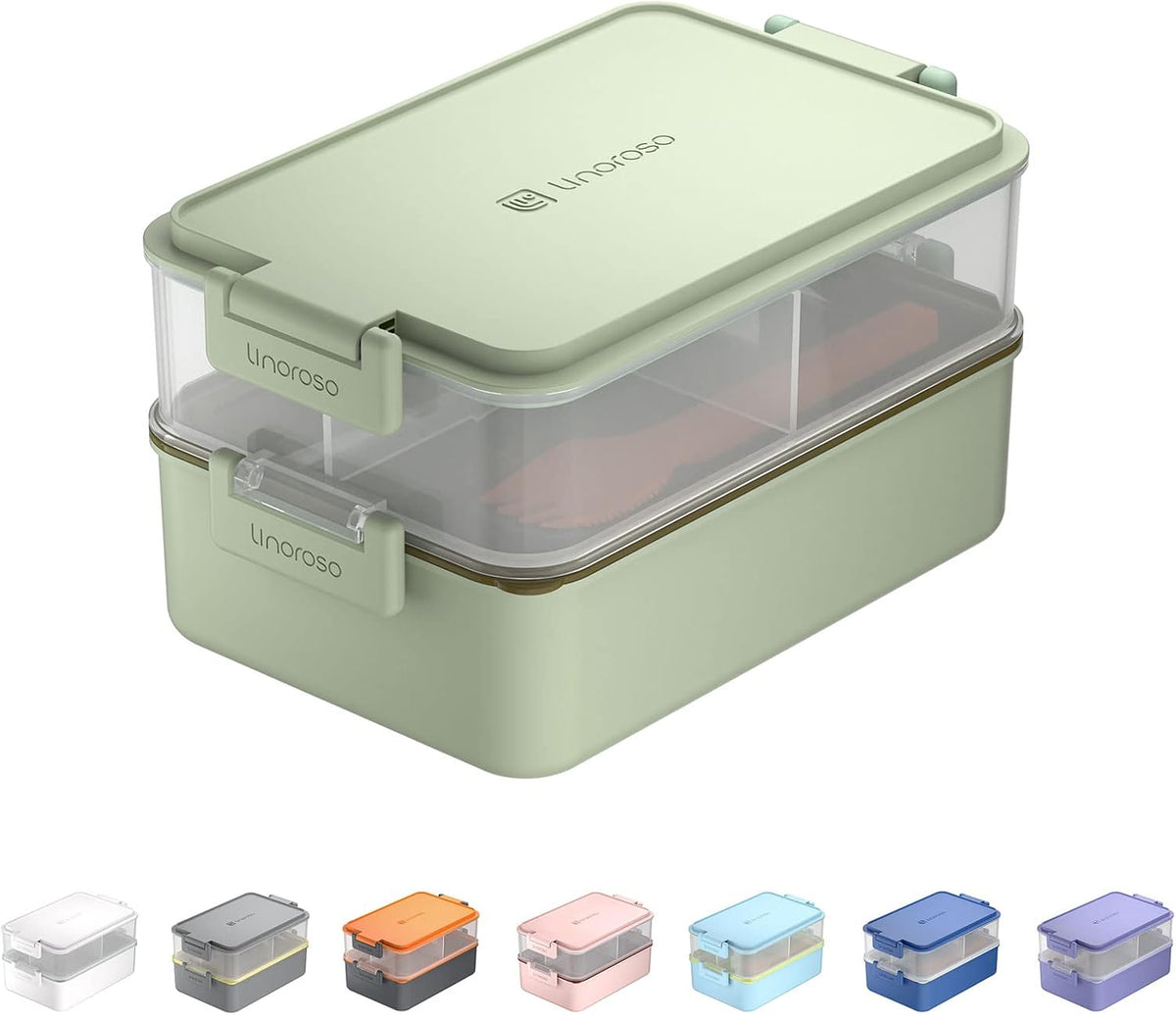 Stackable 2-Tier Adult Bento Box, 4 Compartments - Pale Mint