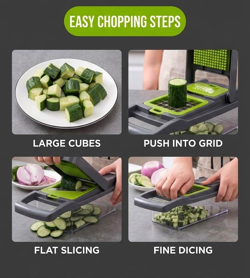 16-Piece Vegetable Chopper - 11 Interchangeable Blades Veggie Chopper with Container, Mandoline Slicer, Onion Chopper Dicer, Professional Food Cutter & Slicer Set for Kitchen - Image 4