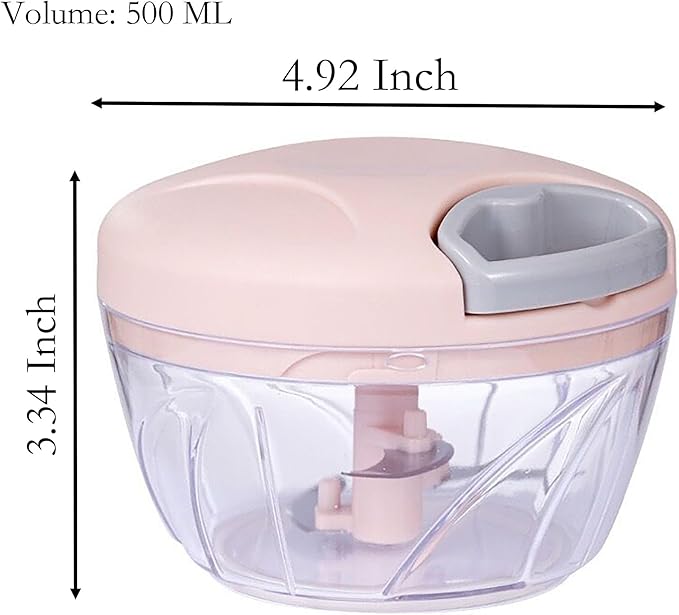 Manual Garlic Chopper, 500Ml Pink Cover ABS Resin Hand Pull String Chopper for Crushing Vegetables and Spice (Pink)