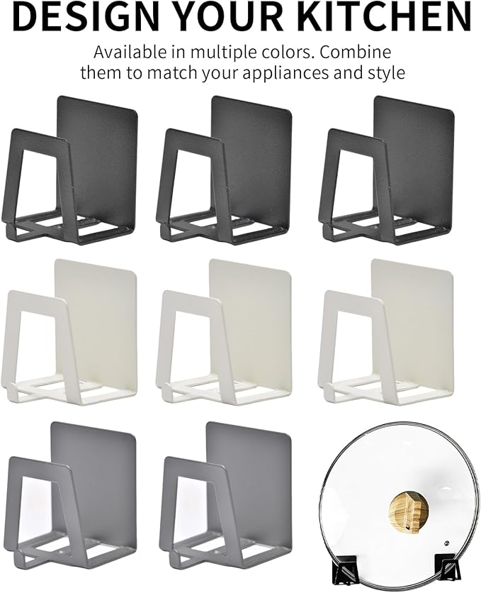 Pot Lid Holders Organizer Wall-Mounted Hook Rack Holder Organizers Inside Cabinet Door Wall Mount Pots Top Holder for Kitchen Cupboard Bedroom Living Room (4, Gray+White)
