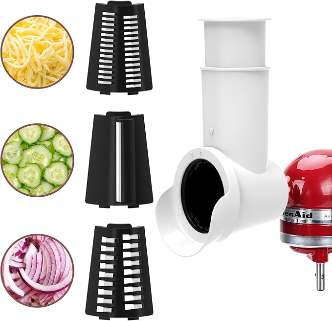 Slicer/Shredder Attachments for KitchenAid Stand Mixers, Food Slicers Cheese Grater Attachment, Salad Maker Accessory Vegetable Chopper with 3 Blades Dishwasher Safe