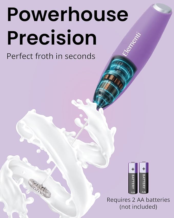 Elementi Drink Mixer Handheld - Electric Stirrer and Powerful Protein Powder Mixer Wand, Easy-to-Use Mini Frother Wand for Quick Delicious Cocktails, Milk Frother and Coffee Stirrers (Lavender)