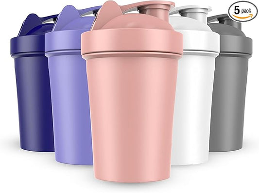 JEELA SPORTS 5 PACK Protein Shaker Bottles for Protein Mixes -20 OZ- Dishwasher Safe Shaker Cups for Protein Shakes - Shaker Cup for Blender Protein Shaker Bottle for Shakes Protein Shake Blender