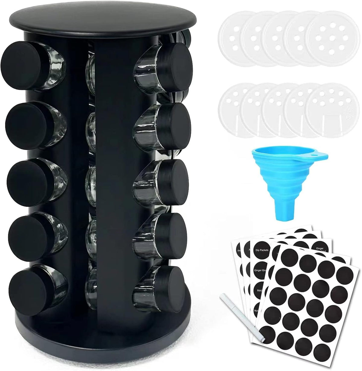 Rotating Spice Rack Organizer, Revolving Spice Rack for Cabinet, Stainless Steel Spice Organizer with Jars(20-Jar) Black