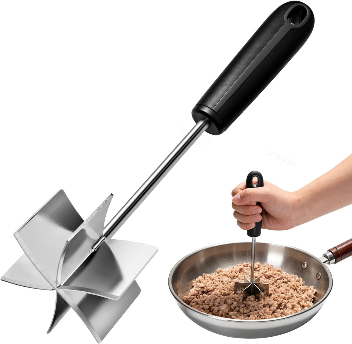304 Stainless Steel Meat Chopper & Masher, Ground Beef Masher