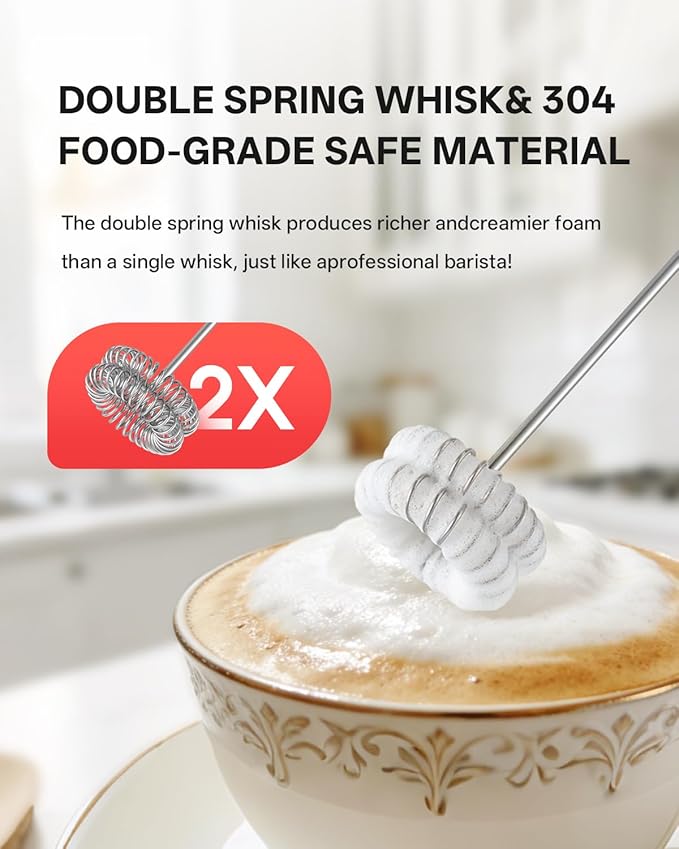 CIRCLE JOY Rechargeable 2-Speed Milk Frother with Dual Spring Whisker, Electric Coffee Frother Handheld, Portable Mixer Wand for Protein Powder Matcha Lattes Cappuccino, Home Kitchen Gifts