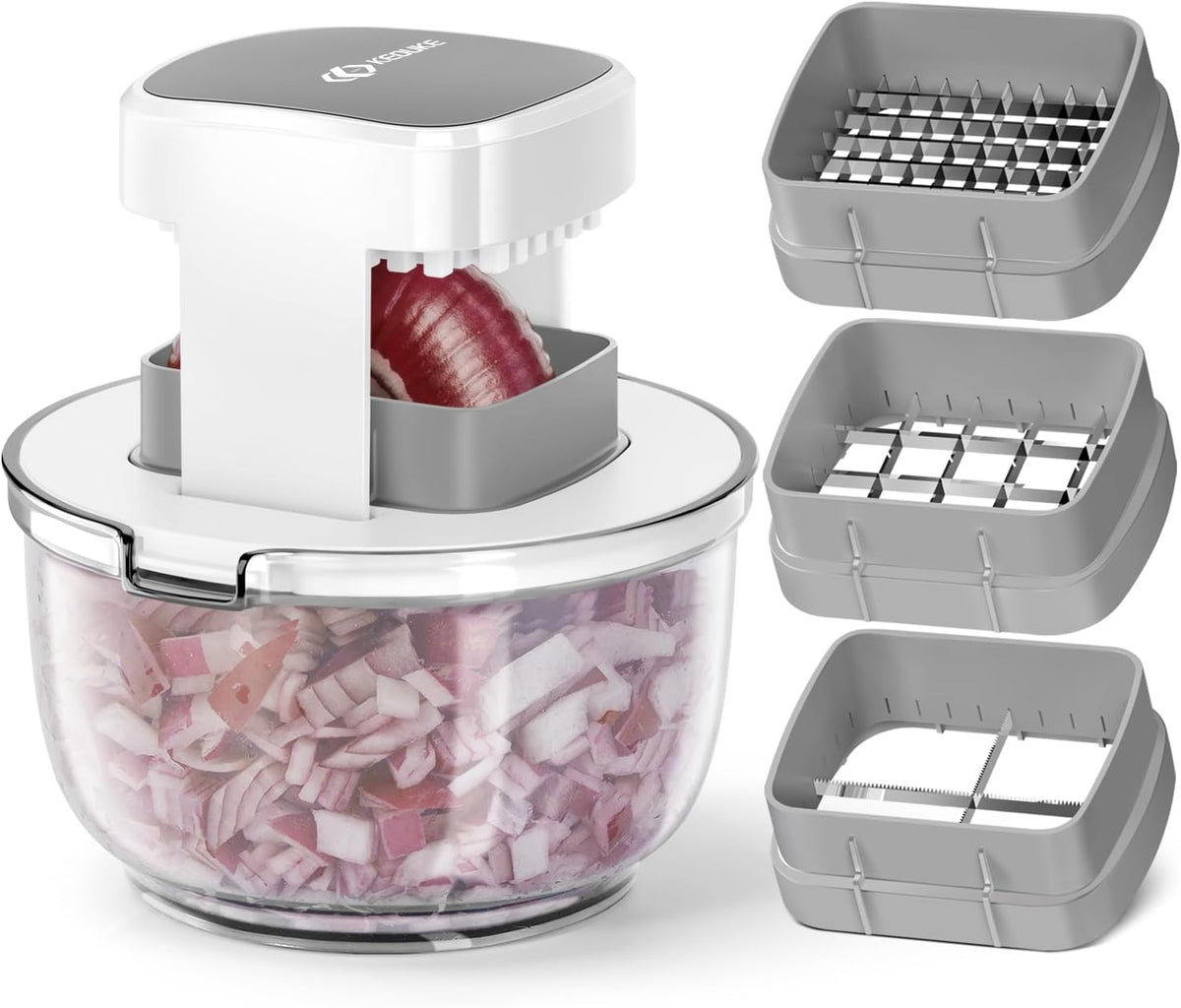 Vegetable Chopper Bowl Container, Three Blades, French Fry Cutter