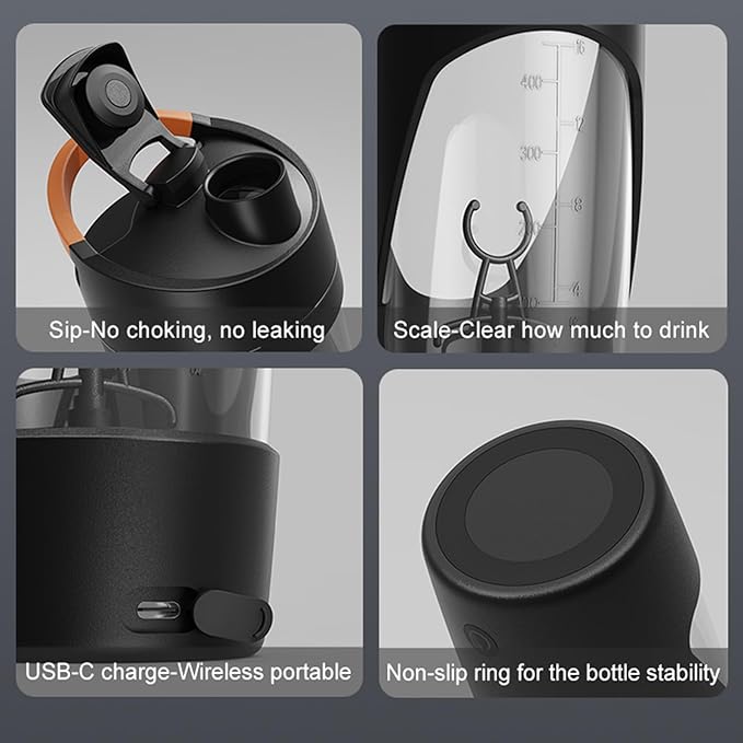 Electric Protein Shaker Bottle with Storage, 24oz USB-C Rechargeable, BPA-Free Tritan, Leak-Proof Mixer Bottle for Gym, Travel（Black）