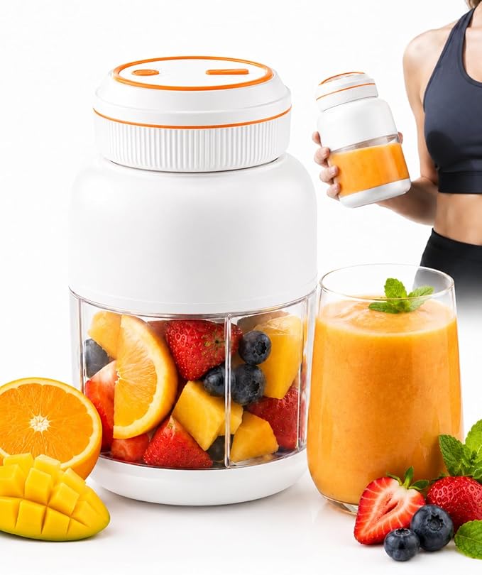 Portable Blender 44oz, Wireless Juicer Cup for Shakes and Smoothies, Personal Size Blender with Dual Lid & Leakproof Handle, Compact Travel Drinking Cup for Gym, Office, Kitchen, Outdoor (White 27oz)