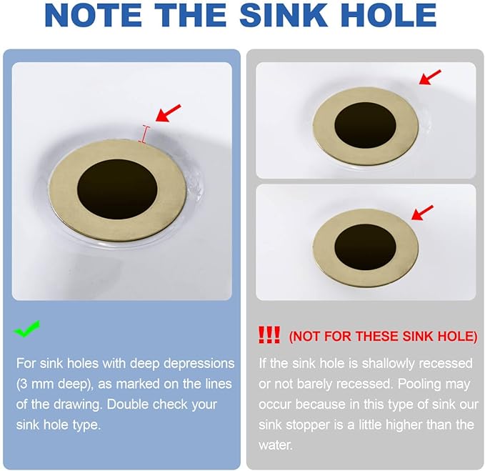 Universal Bathroom Sink Stopper - Pop Up Sink Drain Stopper, Push Button Flixfilter Sink Drain Stopper Replacement, Wash Basin Drain Filter Plug Anti-Clogging Basket, Brushed Gold