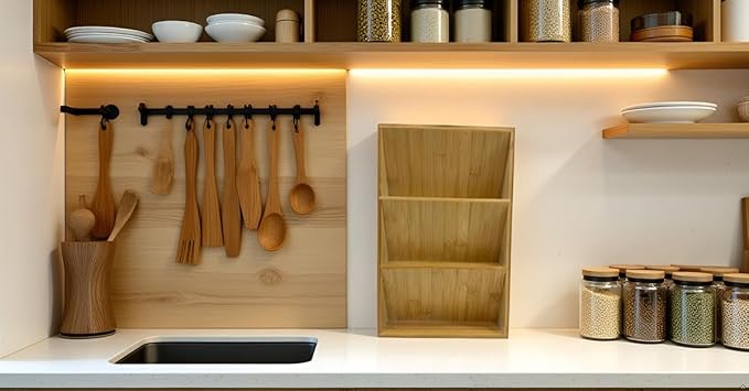 Spice Drawer Organizer for Cabinet, 3 Tier Bamboo Spice Rack Tray for Drawer, Kitchen Seasoning Organizer for Countertop Cupboard Pantry