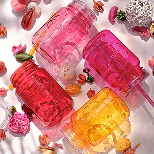 Acrylic Mason Jar Tumbler Mugs with Lids & Straws - 20 oz, 6 Pack (Cool Lagoon)