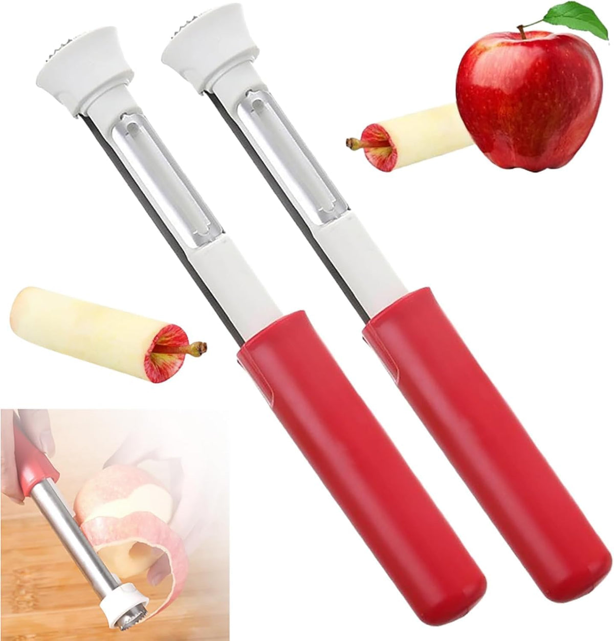 2026 New Stainless Steel Red Bell Pepper Seed Corer, 2 in 1 Corer and Peeler Tool, Multi-Purpose Corer for Home Kitchen, Vegetable Fruit Kitchen Gadget (red 2 Pack)