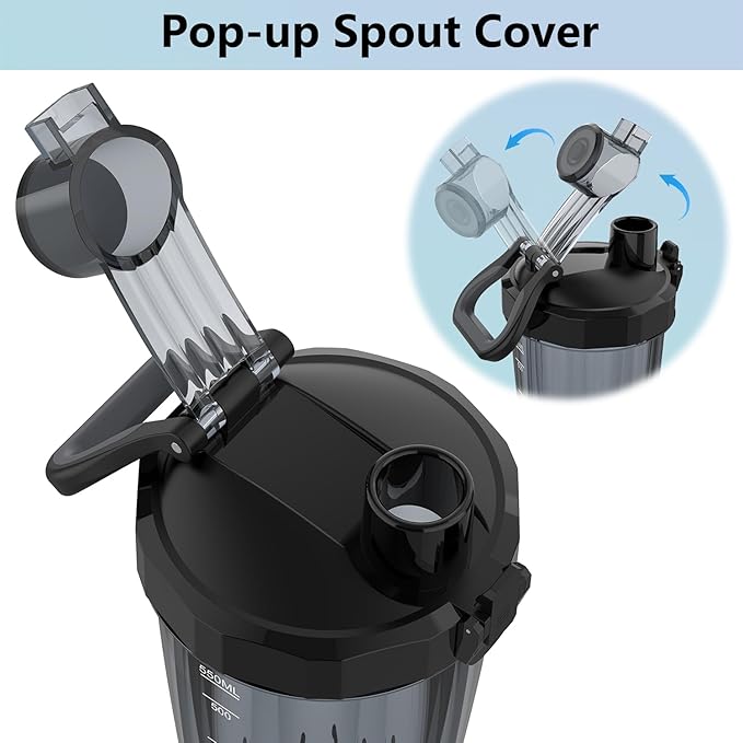 Electric Shaker Bottle, 20 oz Rechargeable Shaker Cup for Protein Mixes and Pre Workout, Portable Gym Protein Blender for Meal Replacement Shakes | Leak-Proof w/Handle | BPA Free (Black)
