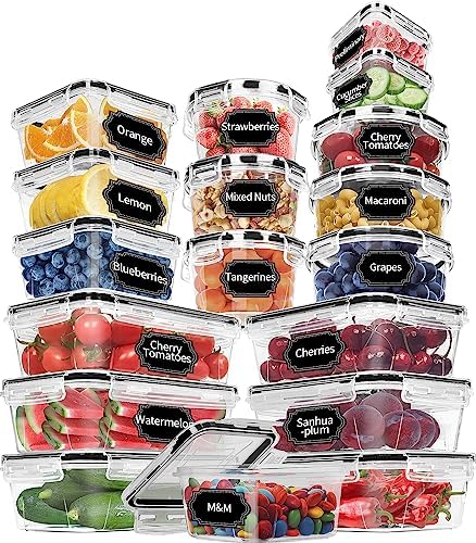 36 Pack Food Storage Containers (18 Airtight Kitchen Storage & 18 Lids), Plastic BPA-Free Meal Prep Container for Pantry Organizers and Storage with Free Labels & Marker