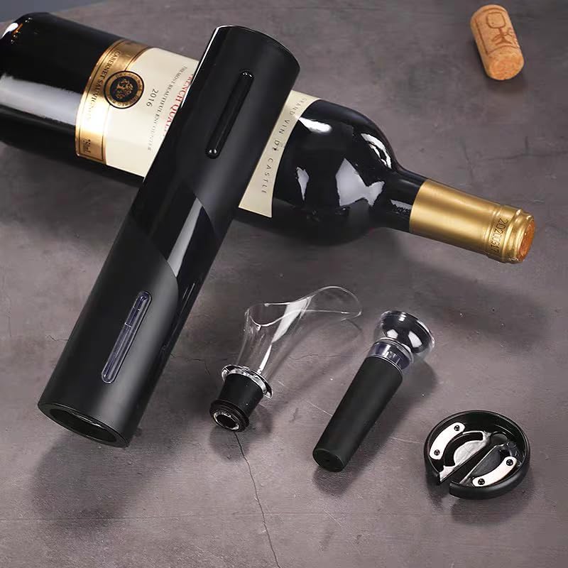 5 in 1 Automatic Electric Wine Bottle Opener,Rechargable Cordless Corkscrew, 50+ Uses Per Charge, Includes Foil Cutter & Wine Stopper,Perfect for Home Bar, Gifts (CE/FCC/RoHS Certified)(black)