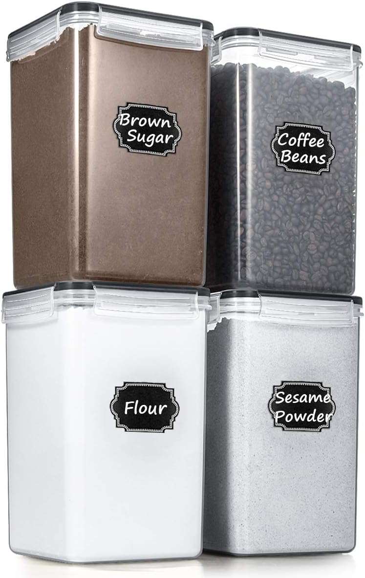 Flour Sugar Storage Containers 6.5L, 4 PCS, Black