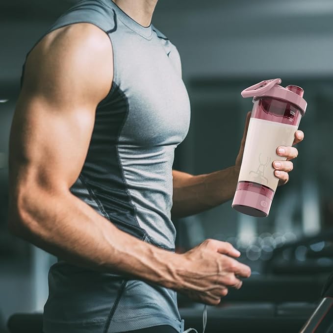 Electric Shaker Bottle, 20 oz Rechargeable Shaker Cup for Protein Mixes and Pre Workout, Portable Gym Protein Blender for Meal Replacement Shakes | Leak-Proof w/Handle | BPA Free (Pink)