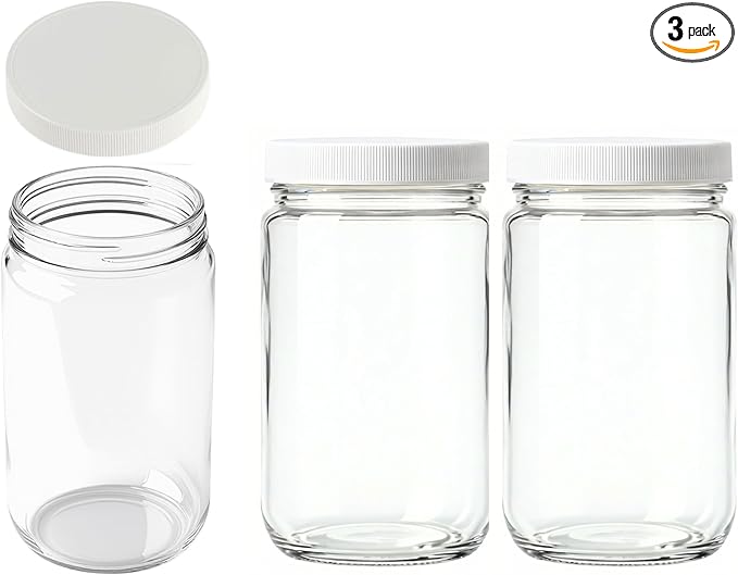 JARMING COLLECTIONS 32oz Extra Wide Mouth Glass Storage Jar with BPA-Free Plastic Lid – Quart Size Airtight Mason Jar for Kitchen, Pantry, and Food Storage (Set of 3)