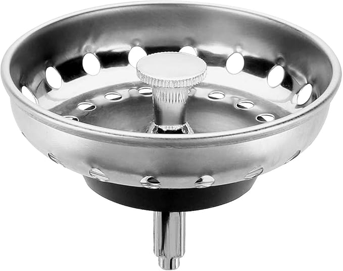 Hydro Master Kitchen Sink Basket Strainer Standard Drains(3-1/2 Inch), Stainless Steel with Rubber Stopper for Kitchen Sinks