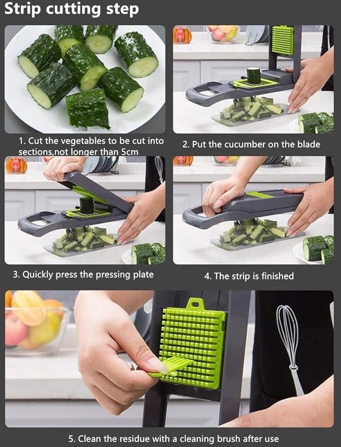 Food Chopper Vegetable-Fruit-Cheese-Onion Chopper Slicer Dicer Tomato Cutter Grater 12 in 1 Veggie Chopper Spiralizer Salad Potato Slicer with Container Multi-function Kitchen Aid Carrot Cutter (Gray)
