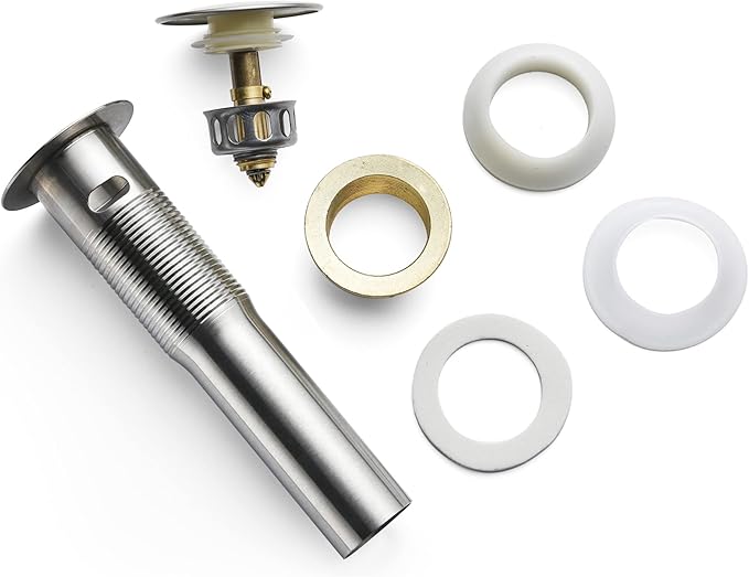 Rockgoya Bathroom Sink Drain,Drain Stopper Bathroom Sink Without Overflow,Pop Up Drain Assembly with Detachable Strainer Basket,Built-in Anti-Clogging Strainer,Stainless Steel Brushed Nickel