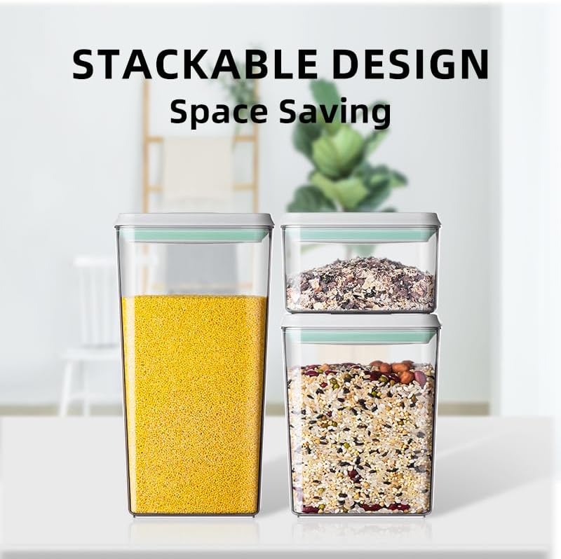 Pop Airtight Food Storage Containers with Lids- 3 Pcs Stackable One Button Opening Food Containers, Kitchen Pantry Storage Containers for Snacks Candy Salt Herbs Spices BPA-Free (1.2 QT * 3)