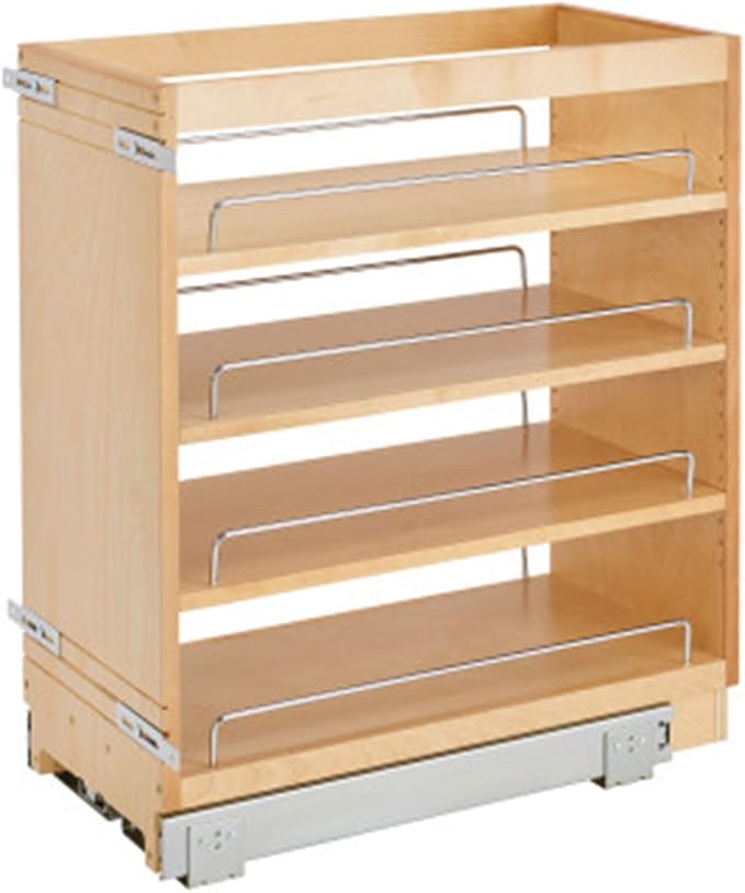 Rev-A-Shelf Maple Pullout Organizer for Full Height Base Cabinets, Full Extension Slides & Adjustable Shelves, Min Opening Width of 11.5",448-BC-11C