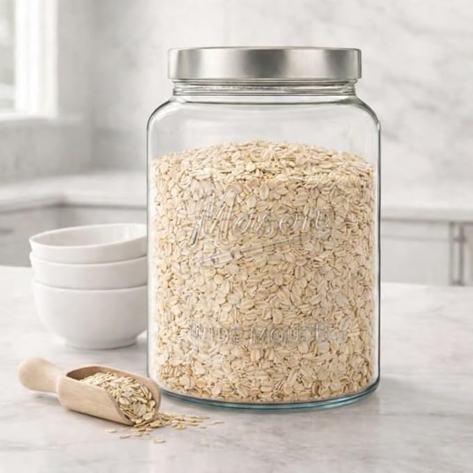 Kitchentoolz Extra Large Mason Jar - 1 Gallon Glass Wide Mouth Jar with Airtight Metal Screw on Lid, Food Storage Container with Measurement Marks For Kitchen Pantry, Pickling, Flour & Sugar Pack of 1