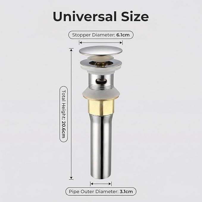 Bathroom Sink Drain, Drain Stopper Bathroom Sink with Overflow, Assembly with Detachable Strainer Basket, Built in Anti Clogging Pop Up Drain Strainer, Stainless Steel Polishing 1Pcs