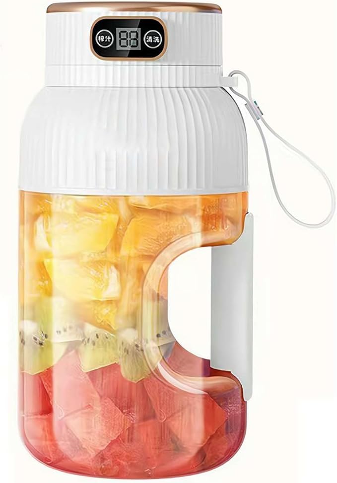 Portable Blender,On the Go Blender,Multifunctional Juicer Cup with Digital Display,Fresh Juice Portable Blender for Smoothies or Shakes,Wireless USB Rechargeable Fruit Blender for Outdoor (White2)