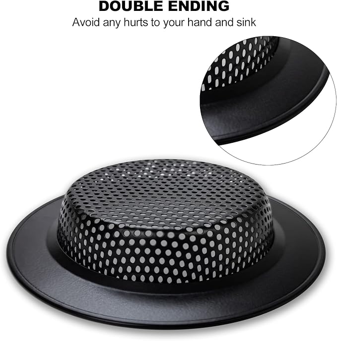 Huntonry Black Kitchen Sink Drain Strainer, Sink Drain Cover, Food Catcher, Large Wide Rim 4.5" Diameter, Stainless Steel, Pack of 2