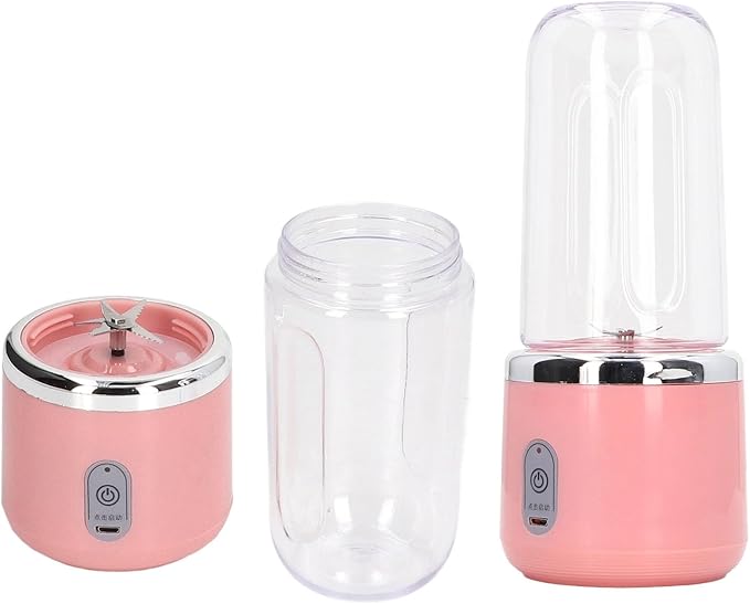 Honio Mini Blender, Portable Blender 300ml Capacity USB Charging for Fruit (Pink, 6Blades, Lid)