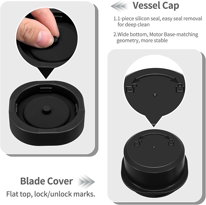 Replacement Blade Cover & Vessel Cap for Ninja Blast Portable Blender BC100/BC151, Parts & Accessories, Leakproof Food-Grade Dishwasher Safe (Black)