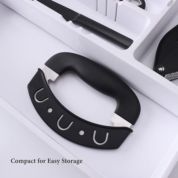 KITCHENDAO Super Sharp Pizza Cutter Mezzaluna Salad Chopper, Advanced CNC Sharpening Technology for Fast Chopping, Rocker Slicer Mincing Knife with Protective Cover, Chop Herbs Vegetables