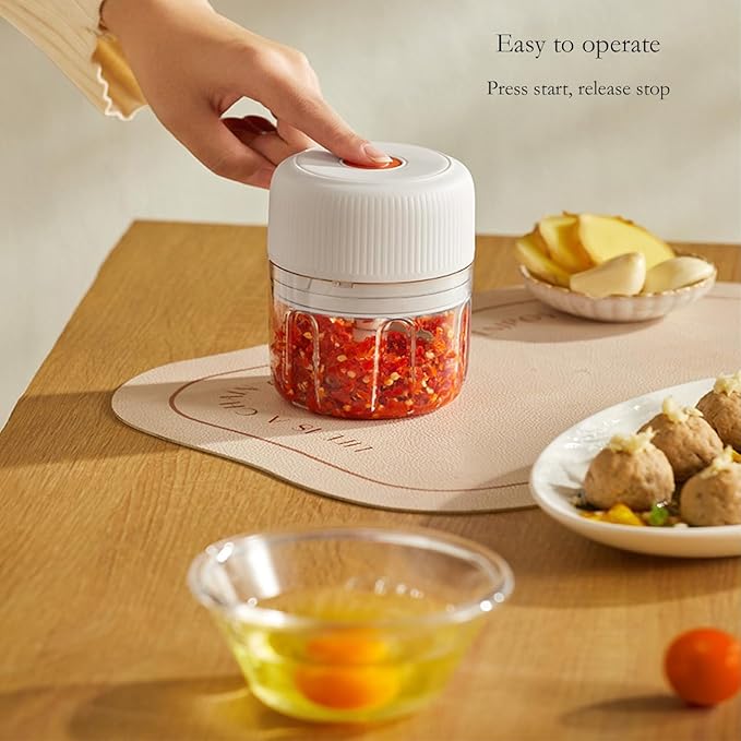Electric Garlic Chopper, 250ML Food Chopper USB, Mini Vegetable Chopper, Garlic Mincer, Onion Chopper, Portable Small Food Processor (white), EDR00101