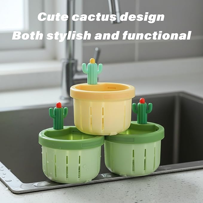 Cactus Kitchen Sink Drain Strainer, 2026 New Self‑Cleaning Press Dumping Basket, Faucet Hanging Filter, Food Residue Collector Kitchen Bathroom Accessory (2Pcs Green+Yellow)