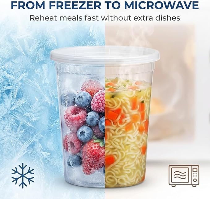 JoyServe 48 Sets Deli Containers with Lids – 16oz & 32oz – Leak Proof, Microwaveable, Dishwasher & Freezer Safe – Plastic Food Storage & Soup Containers