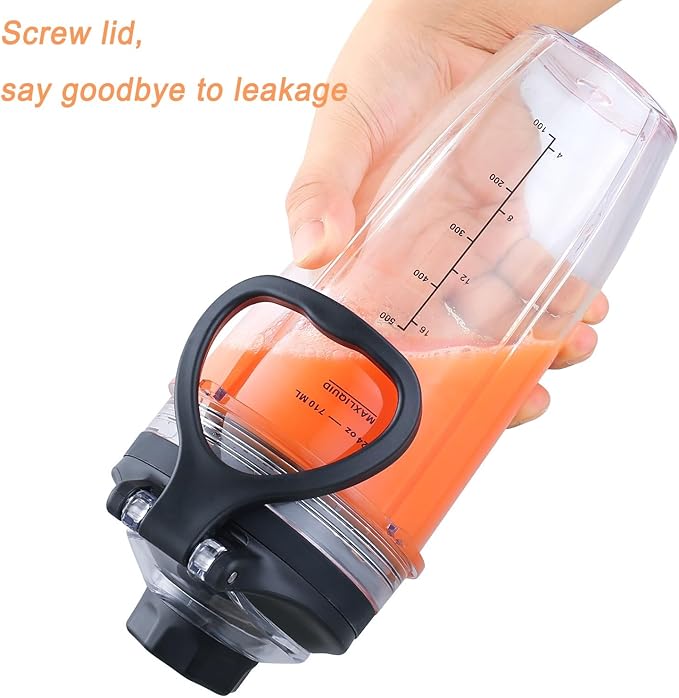 Replacement 24oz Blender Cup and New Lid with Handle for Nutri Ninja BN401 BN751 BN801 Foodi SS101 SS151 SS351 SS401 BL450 BL456 BL480 BL482 BL640 BL642 BL682 Ninja Blender Auto IQ Blade, 2-Pack