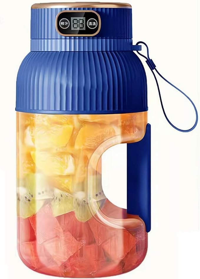 Portable Blender,On the Go Blender,Multifunctional Juicer Cup with Digital Display,Fresh Juice Portable Blender for Smoothies or Shakes,Wireless USB Rechargeable Fruit Blender for Outdoor (Blue2)