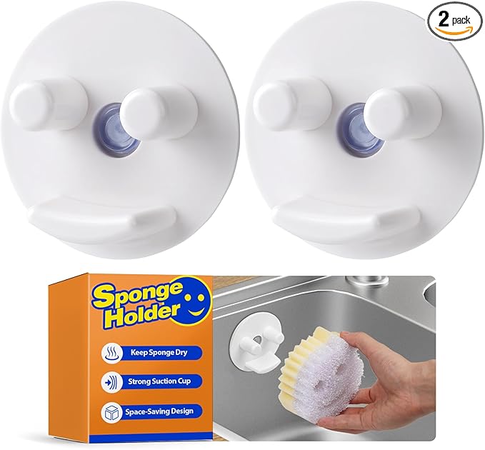 Discount Parts Direct Sponge Holder For Scrub Daddy Mommy Sponge, Bathroom Kitchen Sink Caddy Organizer Storage with Suction Cup, Dishwasher Safe, Keep Sponge Dry, White 2-pack