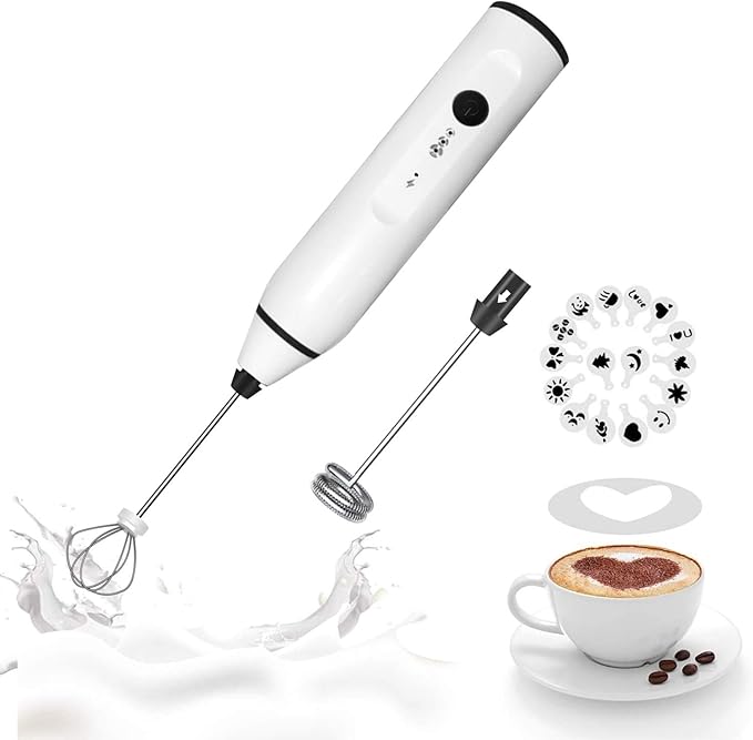 Milk Frother Handheld, Gbivbe Rechargeable Whisk Drink Mixer for Coffee with Art Stencils, Mini Foamer for Cappuccino, Hot Chocolate Match, Frappe, Hot Chocolate, Egg Whisk