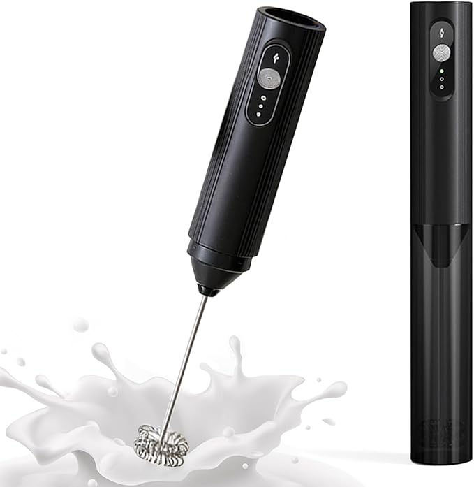 Rechargeable Milk Frother Handheld with Cover, 3-Speed Silent Coffee Frother Wand Electric, Portable Drink Mixer for Coffee Latte Cappuccino Matcha Hot Chocolate & Eggs, Kitchen Gifts, Black